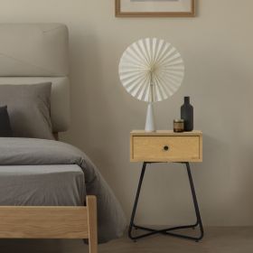 Modern Night Stand, End Table with Drawer, Cross Legs, Bedroom Furniture for Small Spaces, Living Room, Oak XH